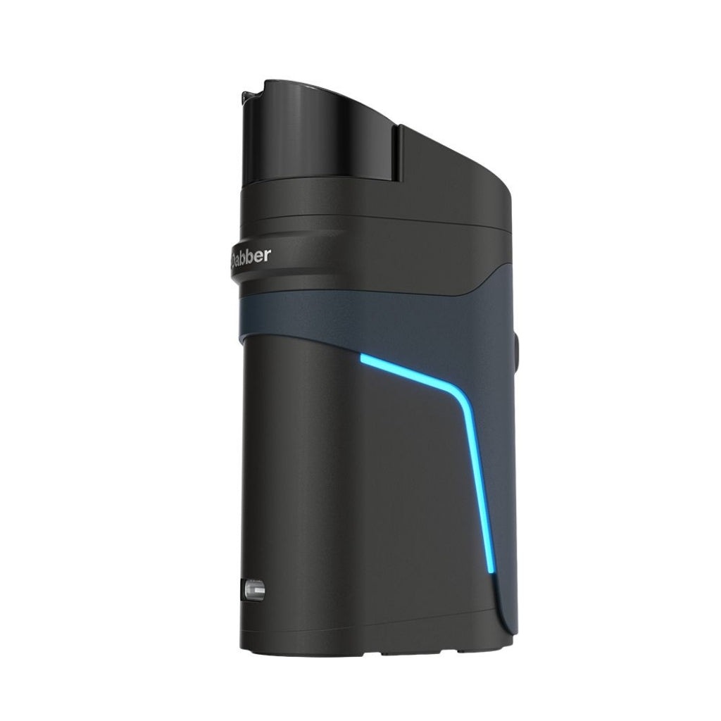Sleek black Dr. Dabber Ghost 2 vaporizer with blue accents and smooth contours, designed for portable use.
