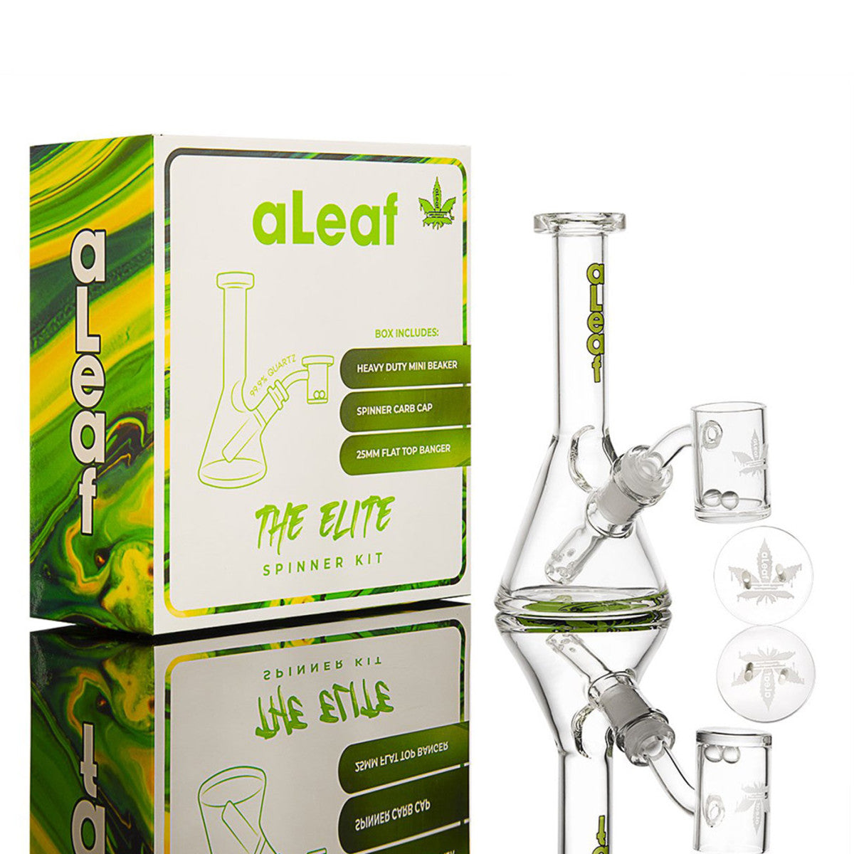 aleaf elite mini beaker spinner kit glass dab rig green