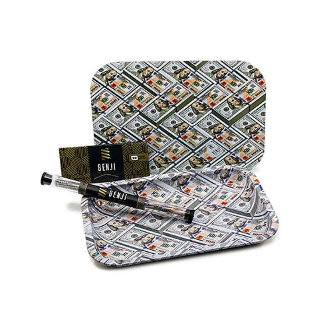 benji metal rolling tray kit 100 dollar bills