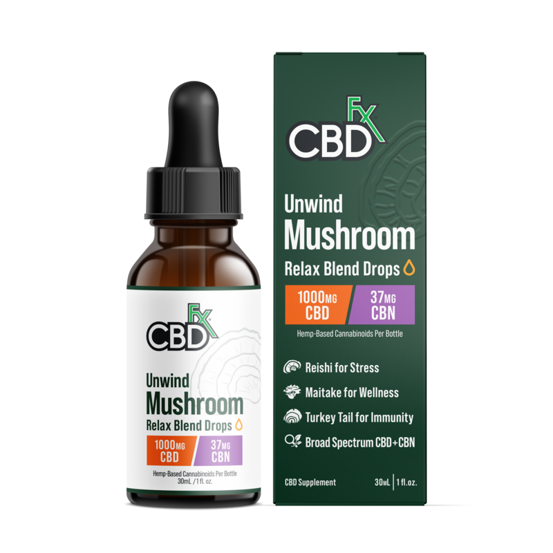 cbdfx unwind mushroom cbd cbn relax blend drops 1000mg