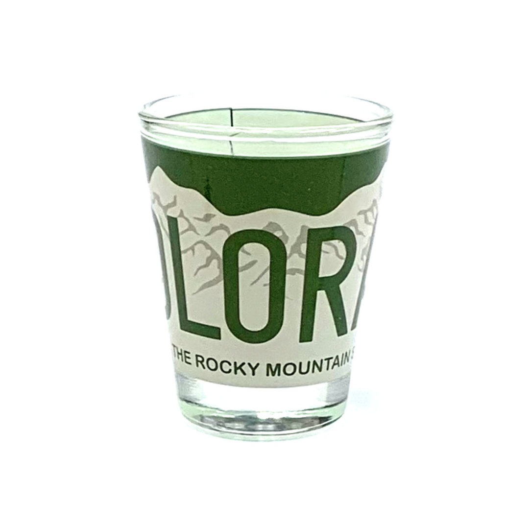 colorado license plate shot glass 2 oz green