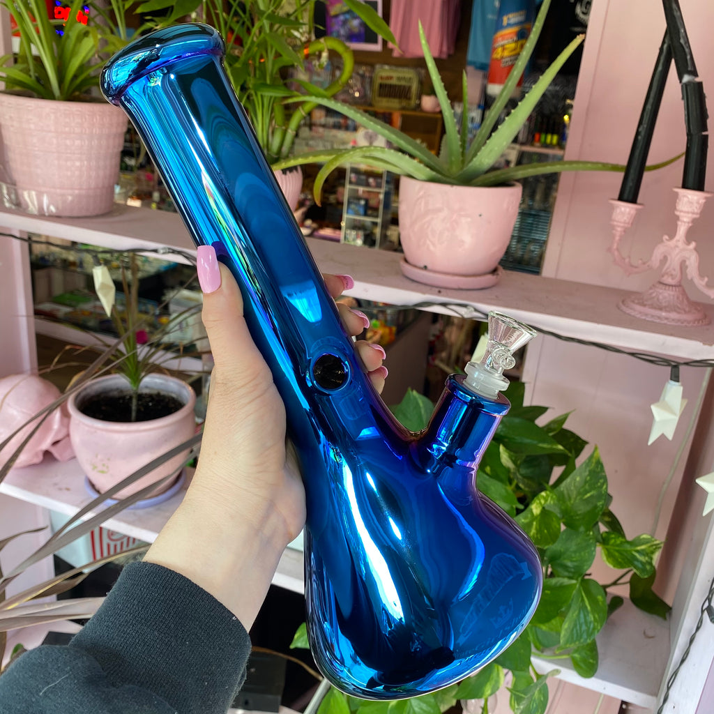 electroplated beaker bong water pipe blue 14 inch