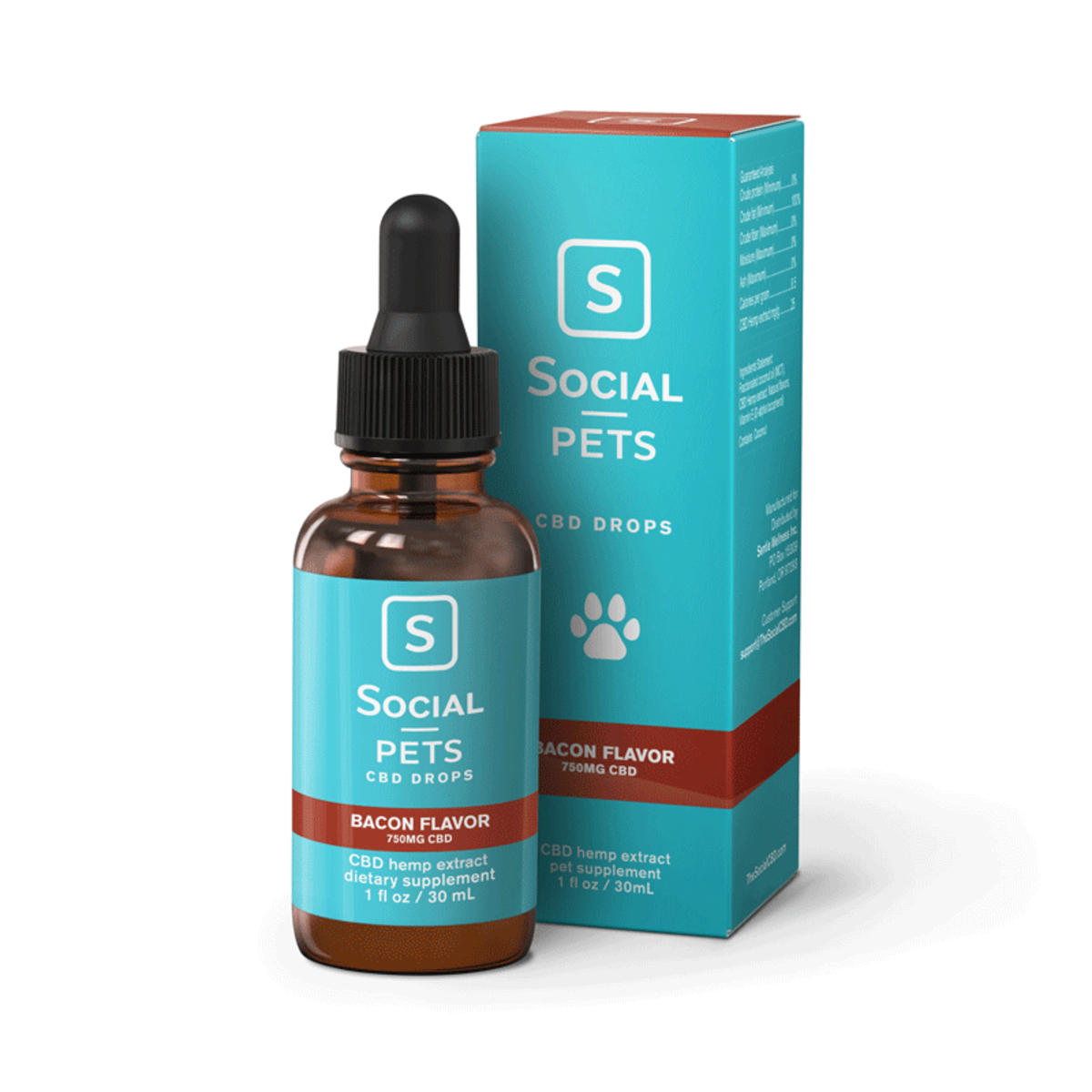 social cbd pet drops 750mg bacon flavor