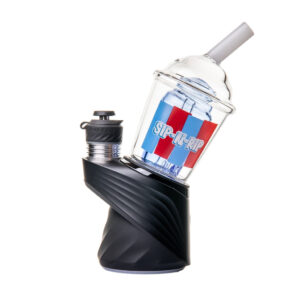 BigFun! Sip-N-Rip Puffco Peak Top featuring a colorful slushie cup design crafted from clear borosilicate glass with a bent straw.