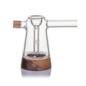 MJ Arsenal Mesa Bubbler in clear glass with black walnut wood accents front view