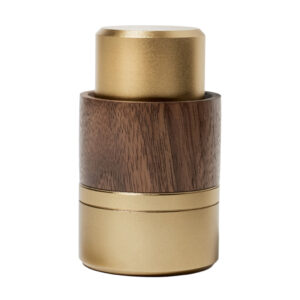 NWTN Home Mortar & Pestle Grinder fully assembled showing aluminum finish and black walnut sleeve