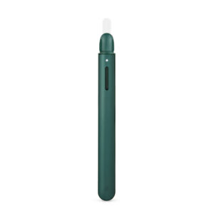 Puffco Hot Knife in dark green with a white ceramic tip featuring a button and battery indicator.