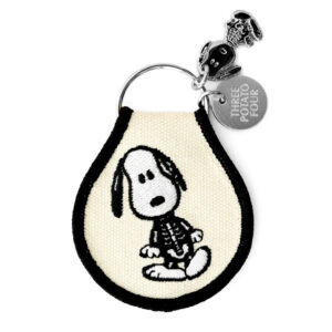 Peanuts Snoopy Skeleton embroidered patch keychain by Three Potato Four with enamel Snoopy charm and metal tag