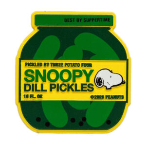 Three Potato Four Peanuts Snoopy Dill Pickle Jar Fridge Magnet front view
